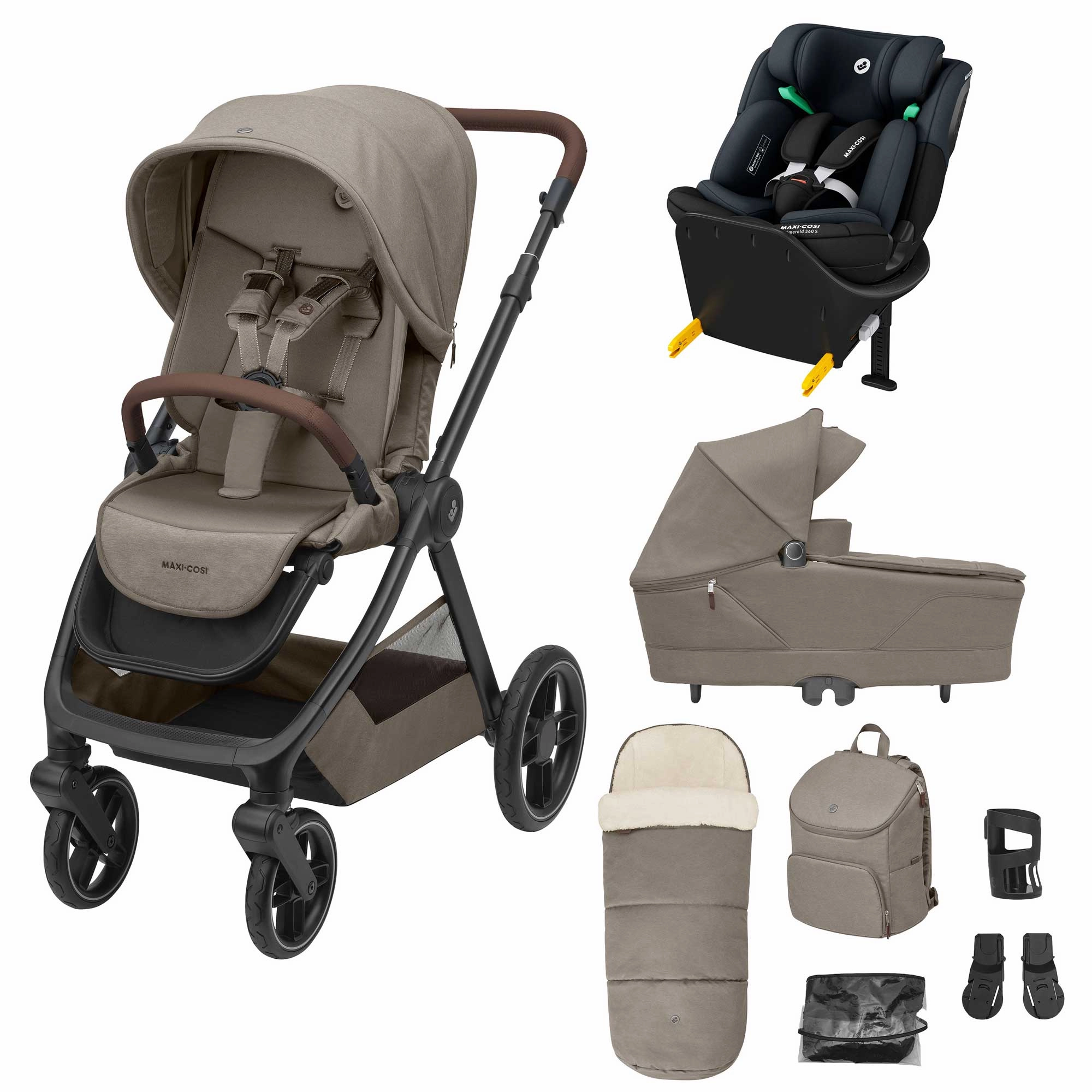 Maxi-Cosi Oxford  8 Piece Emerald 360S Bundle - Twillic Truffle