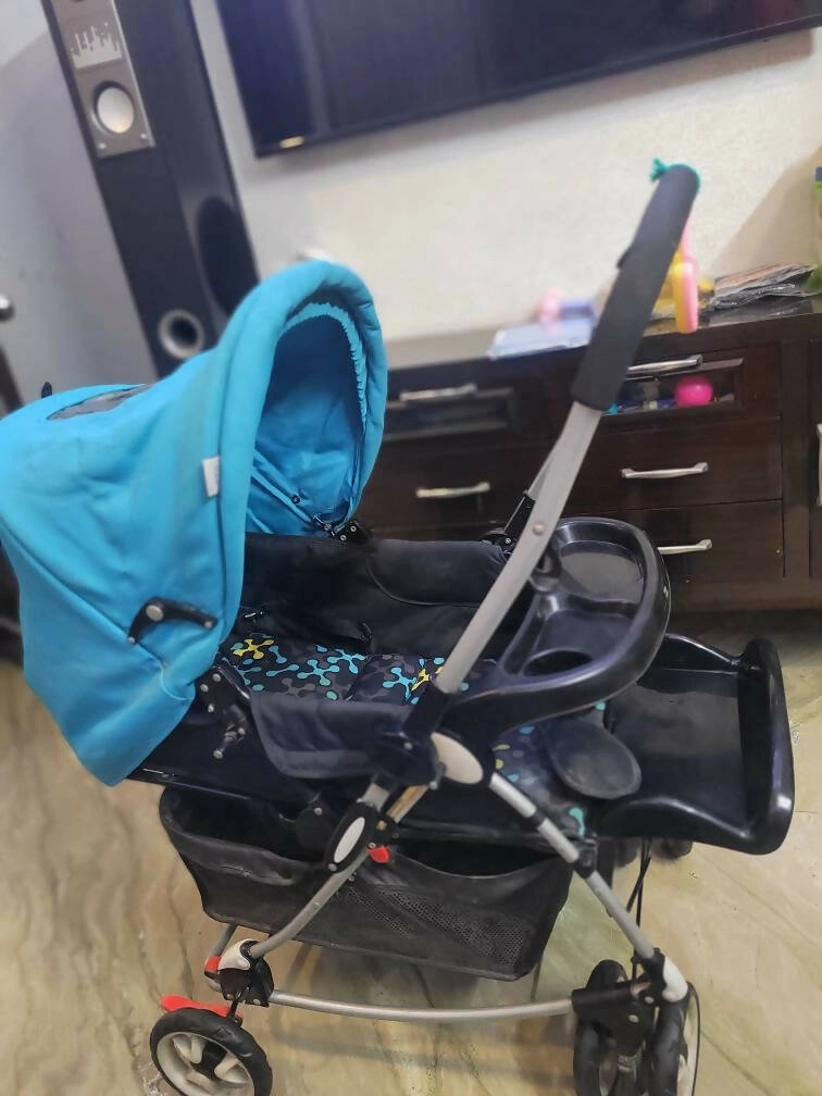 MEE MEE Baby Stroller/Pram with Rocker and 3 Seating Positions, Blue/Black, (MM-29 PRAM (Blue))