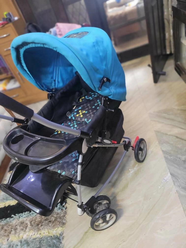 MEE MEE Baby Stroller/Pram with Rocker and 3 Seating Positions, Blue/Black, (MM-29 PRAM (Blue))