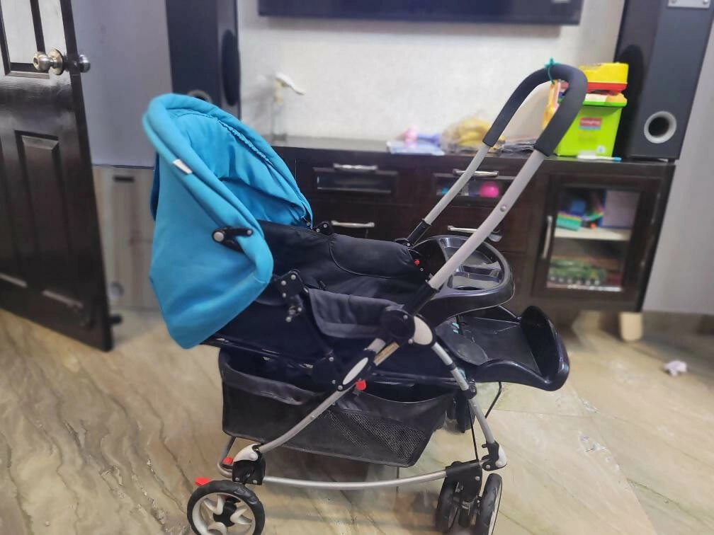 MEE MEE Baby Stroller/Pram with Rocker and 3 Seating Positions, Blue/Black, (MM-29 PRAM (Blue))