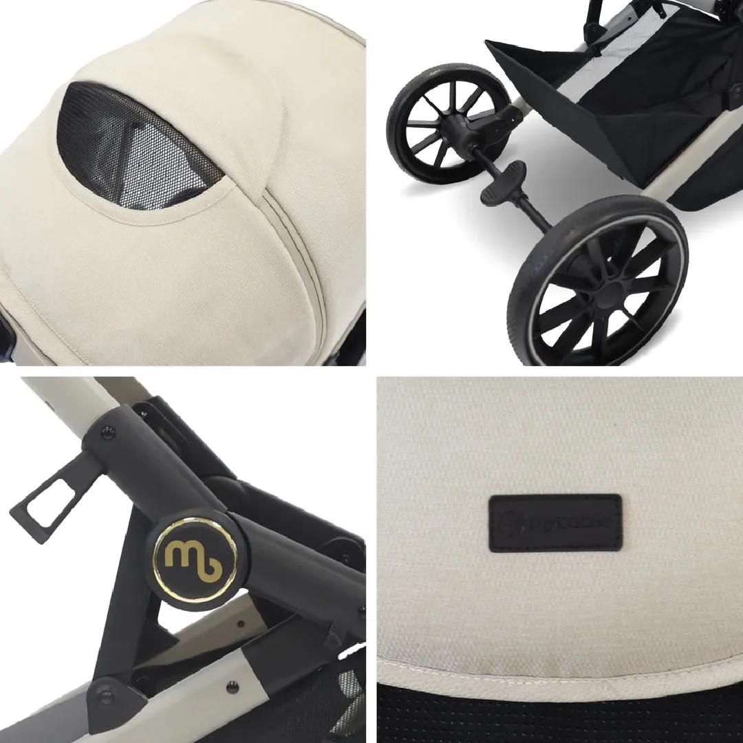 My Babiie MB33 Tandem Pushchair with Infant Carrier & Base - Ivory
