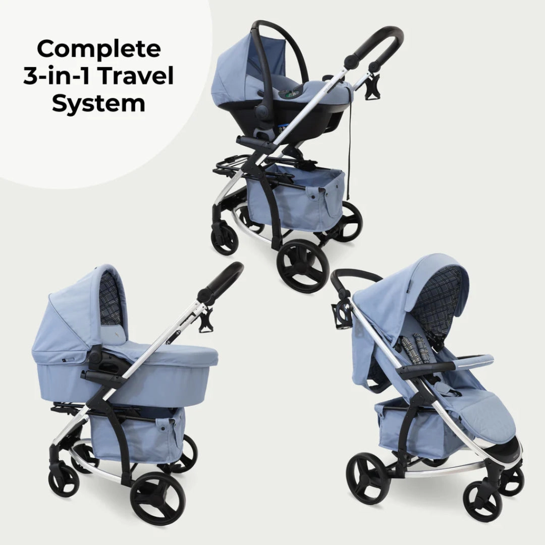 My Babiie MB200i 3-in-1 Travel System with i-Size Car Seat - Blue Plaid