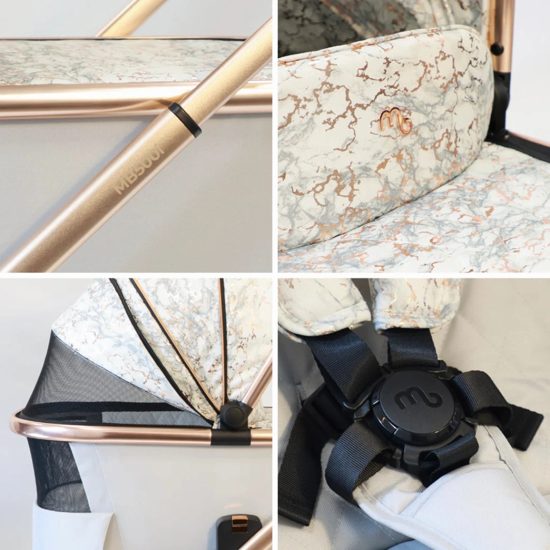 My Babiie MB500 3-in-1 Travel System with Base - Rose Gold Marble