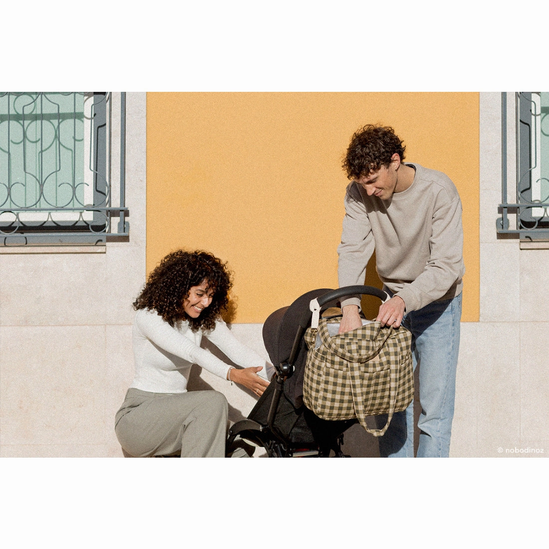 nobodinoz Hyde Park Waterproof Stroller Bag Green Checks