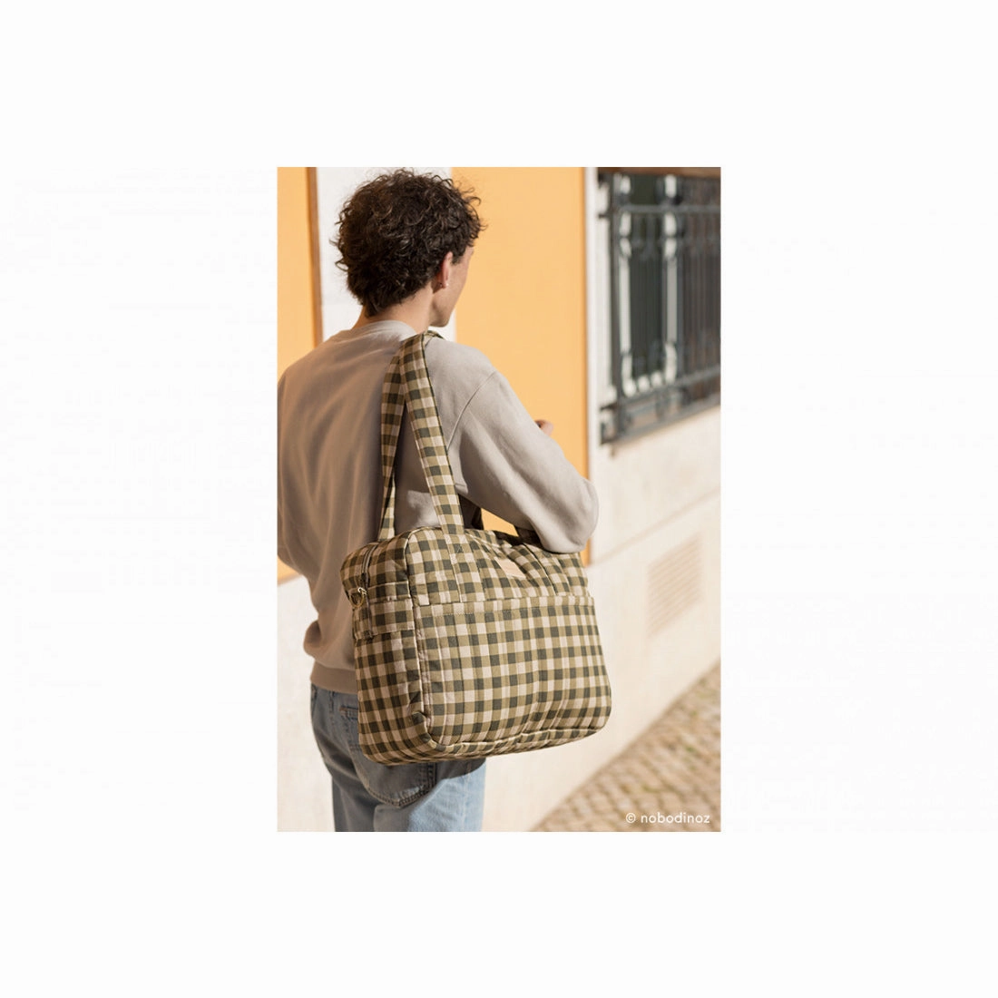 nobodinoz Hyde Park Waterproof Stroller Bag Green Checks