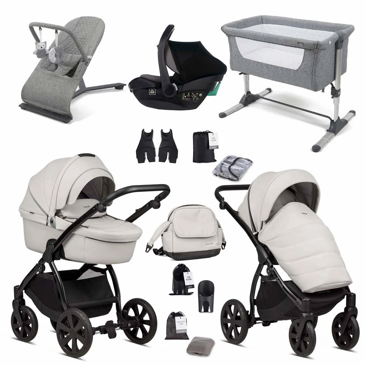 Noordi Fjordi V1 Leather 3in1 Essential Starter Travel & Nursery Bundle, Leather Cloud
