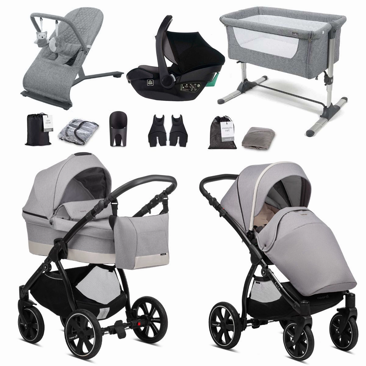 Noordi Sole Go 3in1 Essential Starter Travel & Nursery Bundle, Warm Grey