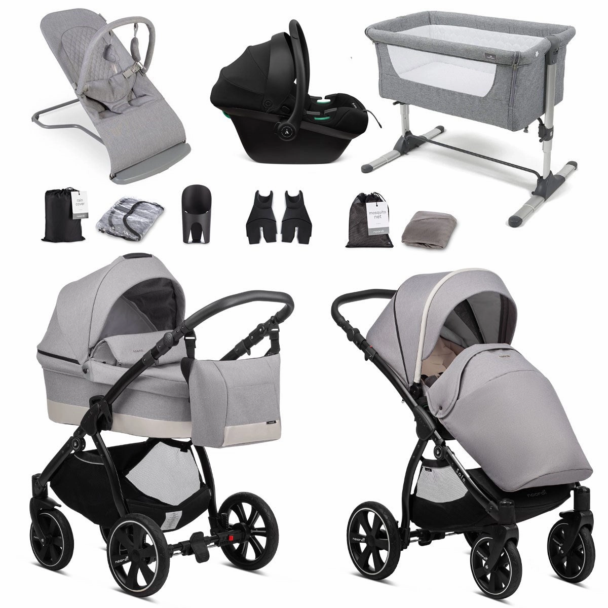 Noordi Sole Go 3in1 Essential Starter Travel & Nursery Bundle, Warm Grey