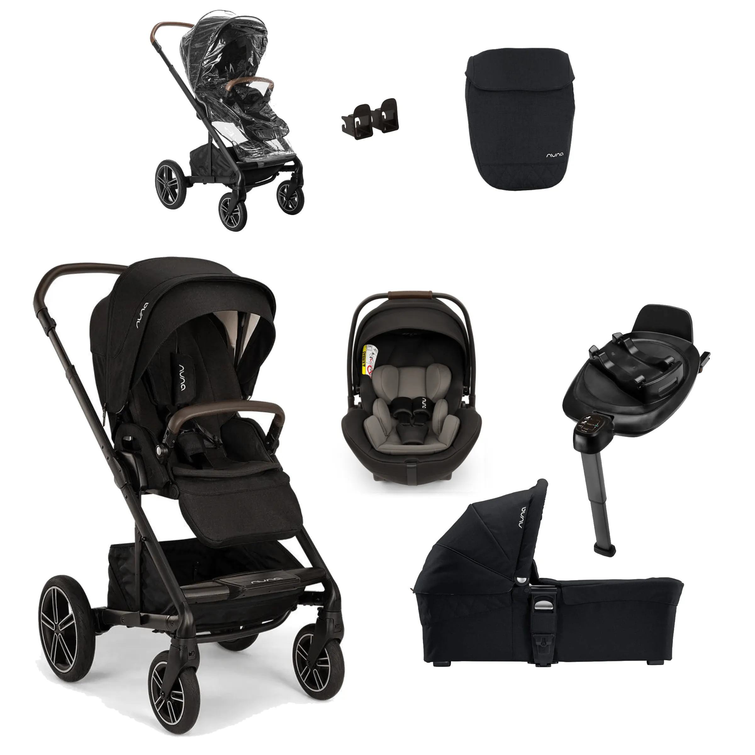 Nuna MIXX Next & ARRA Flex Travel System - Caviar (Chocolate Leatherette)