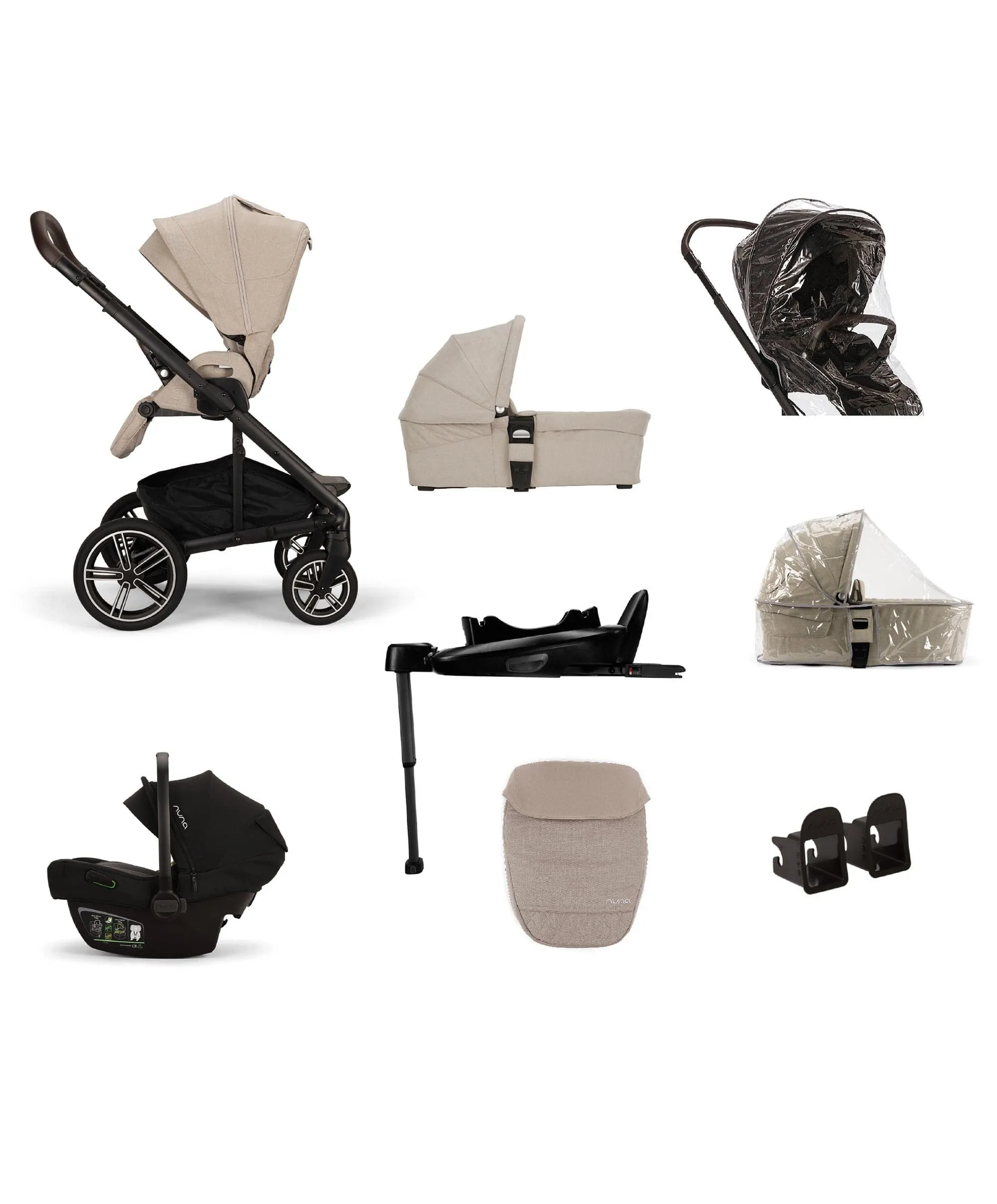Nuna Mixx Next Pushchair 5 Piece Travel Bundle with PIPA Next Car Seat & Base - Biscotti