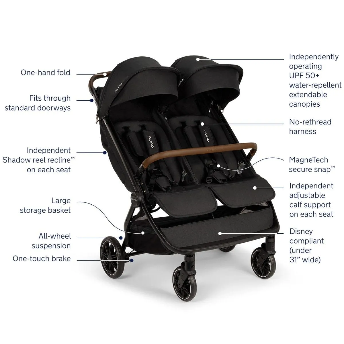 Nuna TRVL Dubl Baby Double Stroller - Caviar