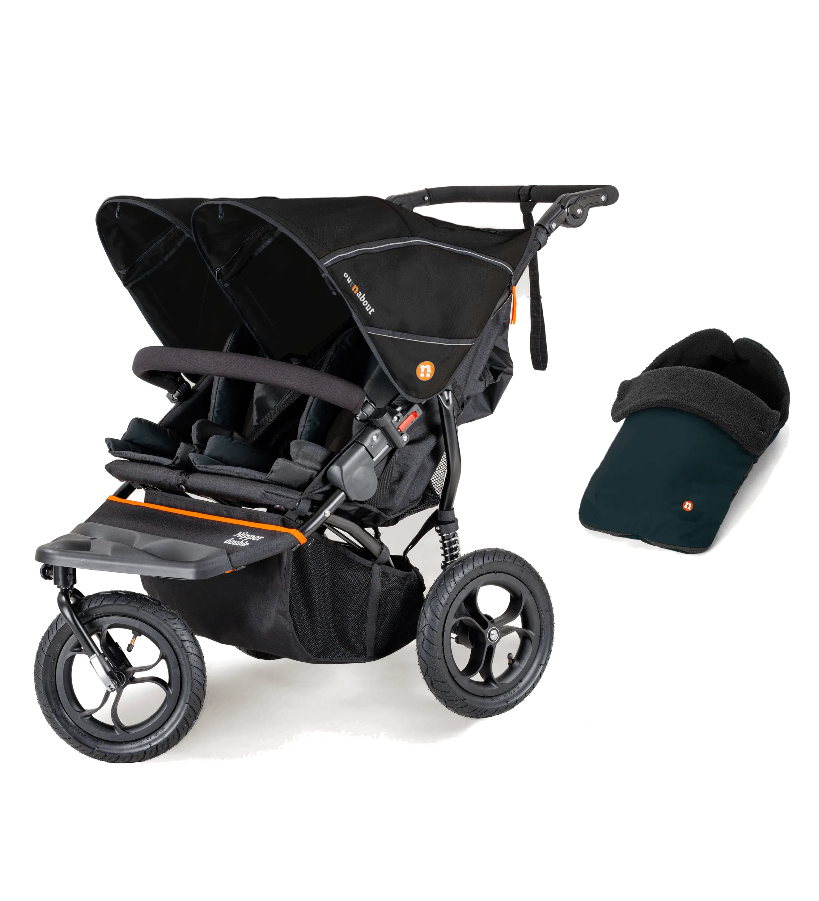 Out n About Nipper V5 Double Pushchair with Footmuff - Summit Black
