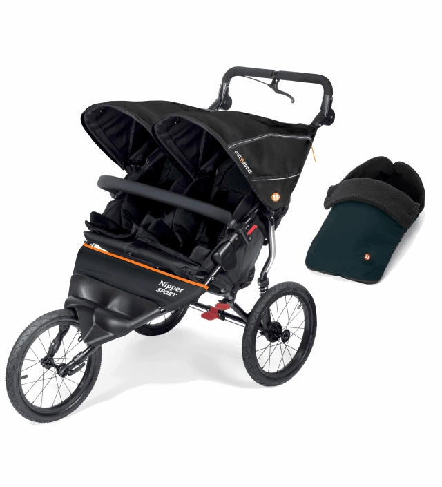 Out n About Nipper Sport V5 Double Pushchair with Footmuff - Summit Black