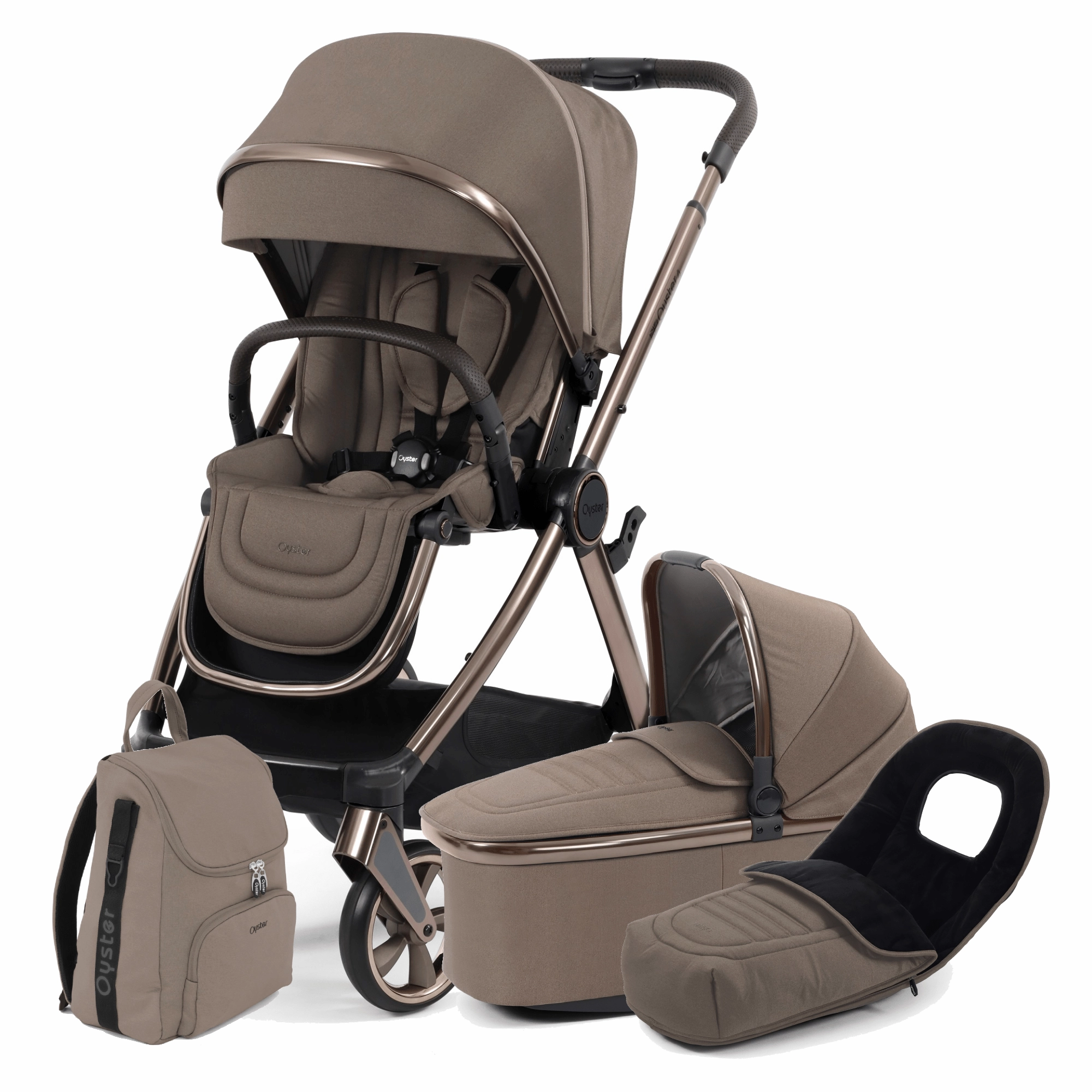 Oyster 4 Stroller & Carrycot - Mink (inc Footmuff, Backpack & Car Seat Adapters)