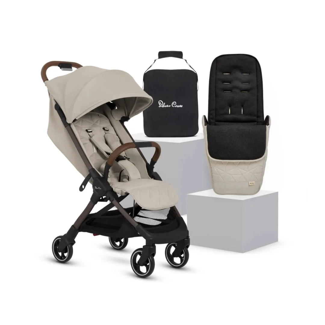 Silver Cross Clic 2 Stroller & Footmuff Bundle - Latte