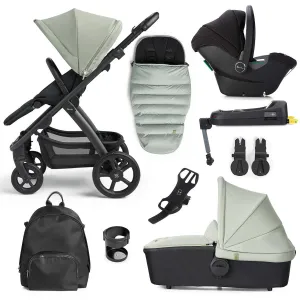 Silver Cross Tide 3-in-1 Dream Travel System   Free Accessories Pack Bundle, Sage on Black