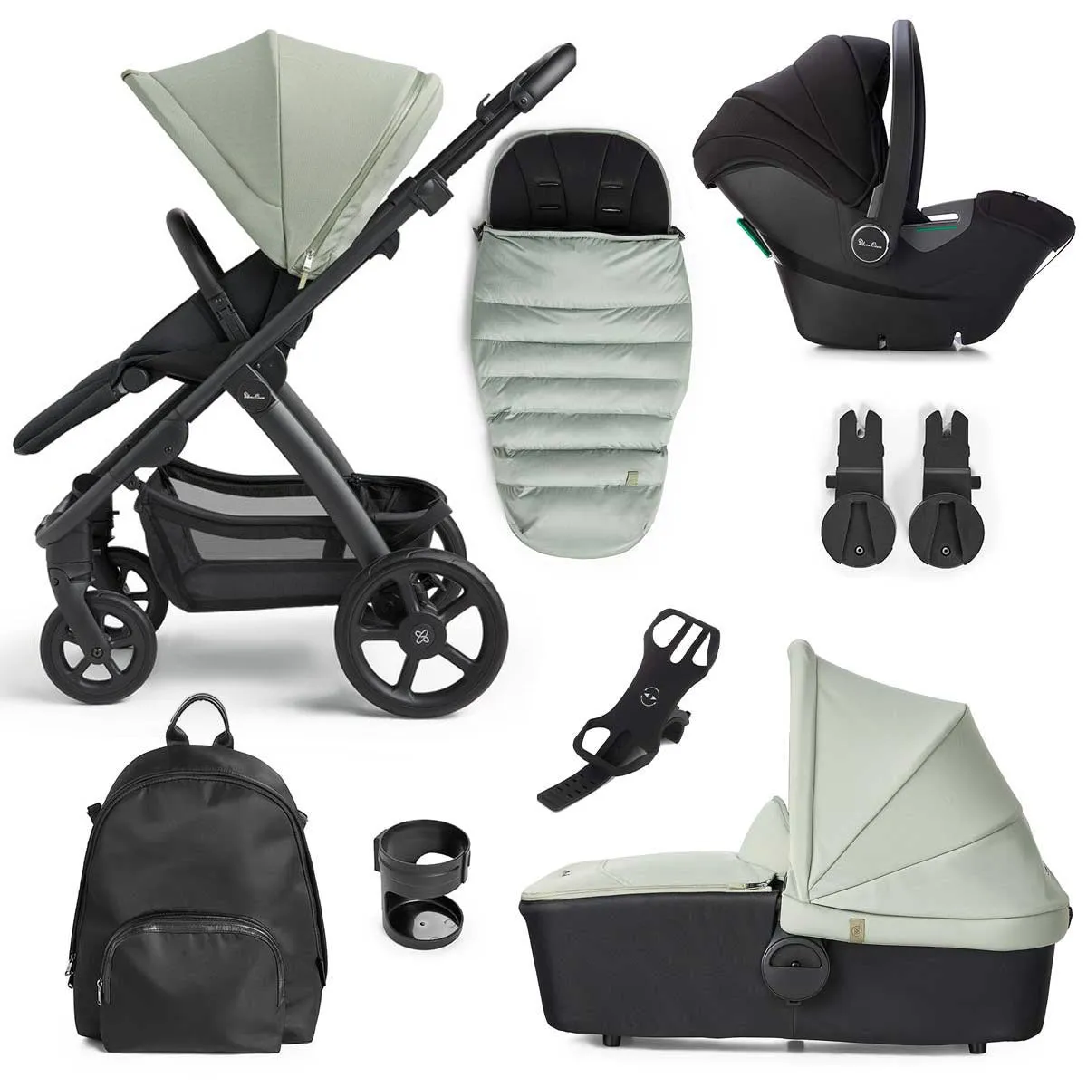 Silver Cross Tide 3-in-1 Dream Travel System   Free Accessories Pack Bundle, Sage on Black