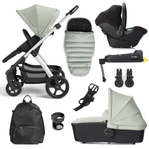 Silver Cross Tide 3-in-1 Dream Travel System   Free Accessories Pack Bundle, Sage on Silver