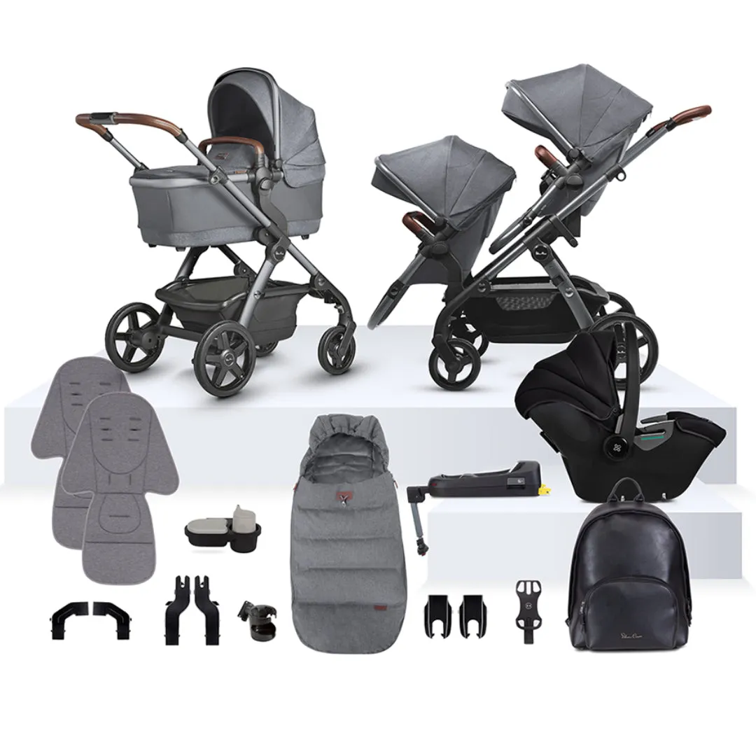 Silver Cross Wave 3 Single to Double Travel System Growing Family Bundle with Dream i-Size (22 Piece) - Lunar