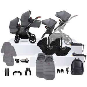 Silver Cross Wave 3 Travel System Twin Bundle (27 Piece) - Lunar