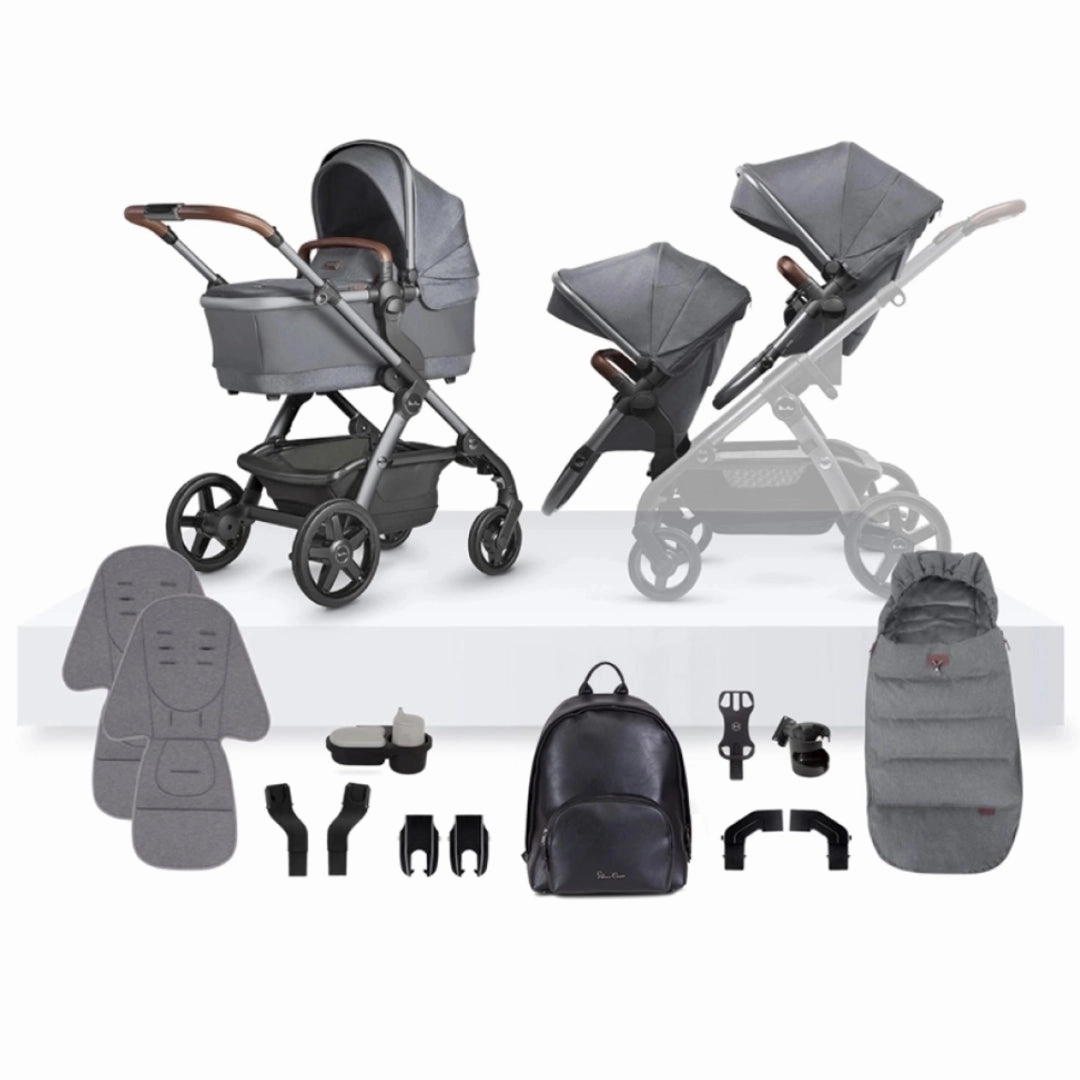 Silver Cross Wave 3 Single to Double Travel System Growing Family Bundle (20 Piece) - Lunar