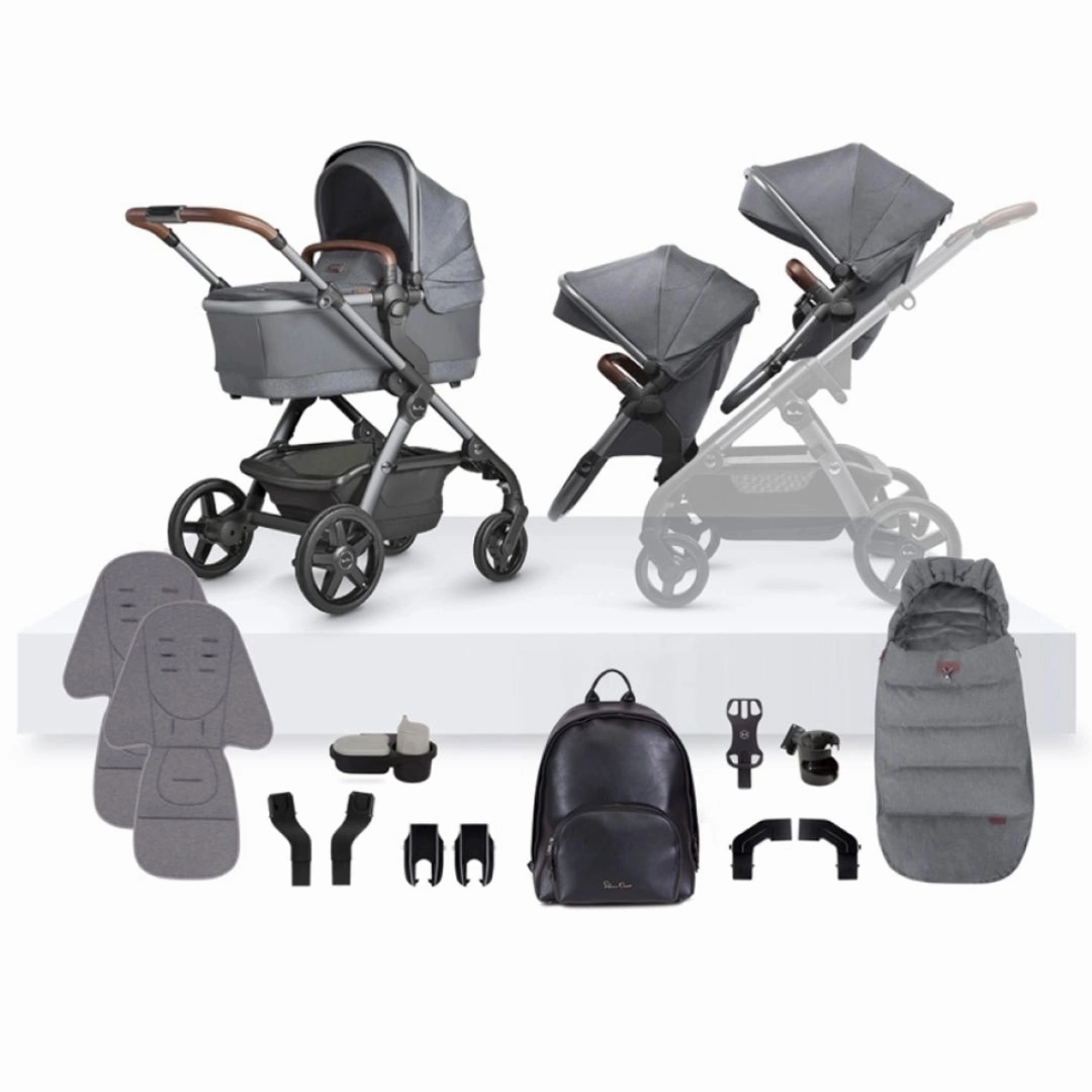 Silver Cross Wave 3 Single to Double Travel System Growing Family Bundle (20 Piece) - Lunar