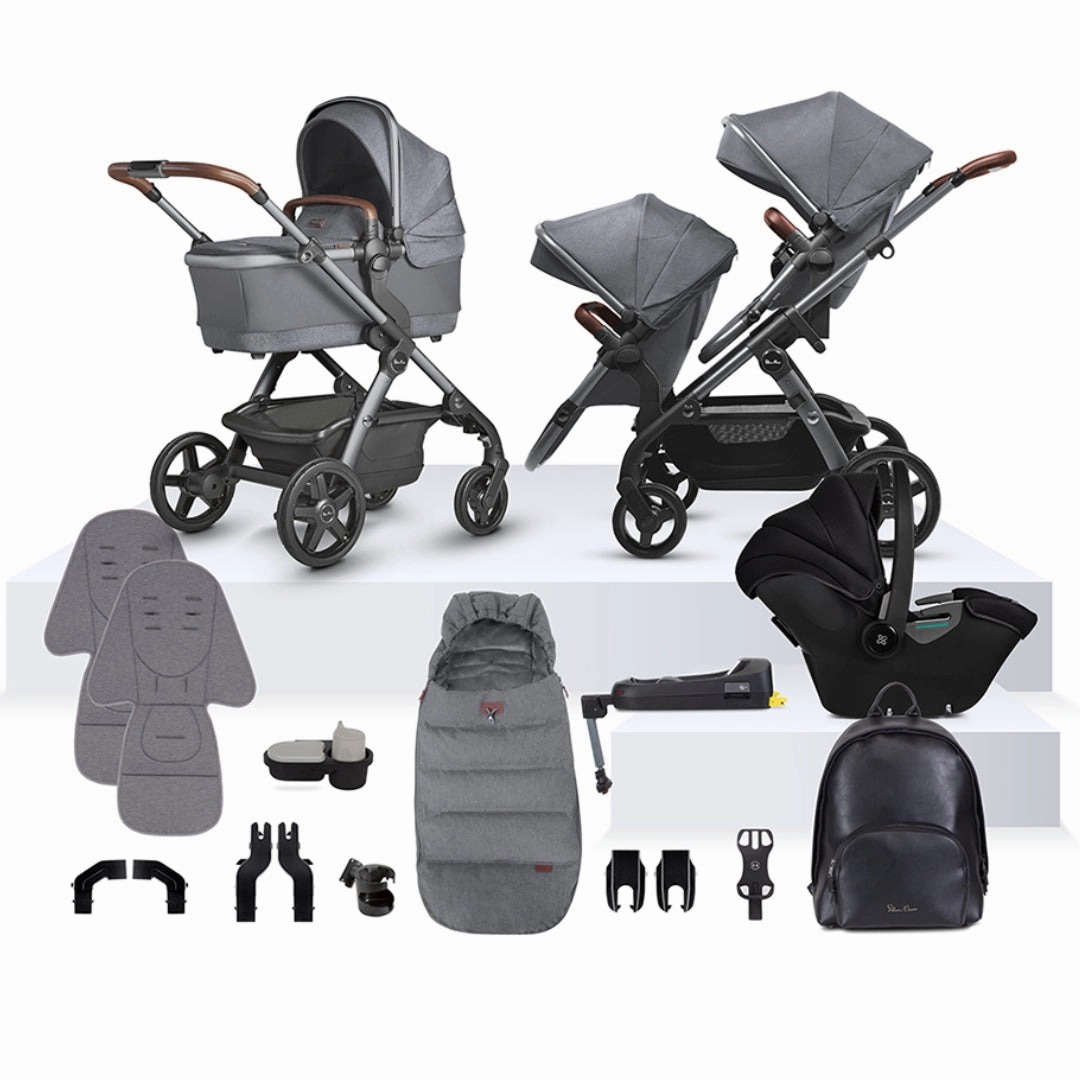 Silver Cross Wave 3 Single to Double Travel System Growing Family Bundle with Dream i-Size (22 Piece) - Lunar