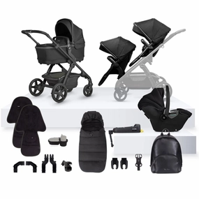 Silver Cross Wave 3 Single to Double Travel System Growing Family Bundle with Dream i-Size (22 Piece) - Onyx