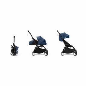 Stokke YOYO 0  6  Complete Baby Stroller Set - Black Frame with Air France Blue 0  Newborn Pack & 6  Color Pack