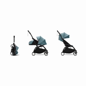 Stokke YOYO 0  6  Complete Baby Stroller Set - Black Frame with Auqa 0  Newborn Pack & 6  Color Pack