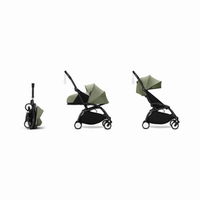 Stokke YOYO 0  6  Complete Baby Stroller Set - Black Frame with Olive 0  Newborn Pack & 6  Color Pack