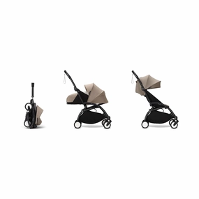 Stokke YOYO 0  6  Complete Baby Stroller Set - Black Frame with Taupe 0  Newborn Pack & 6  Color Pack