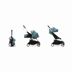 Stokke YOYO 0  6  Complete Baby Stroller Set - White Frame with Auqa 0  Newborn Pack & 6  Color Pack