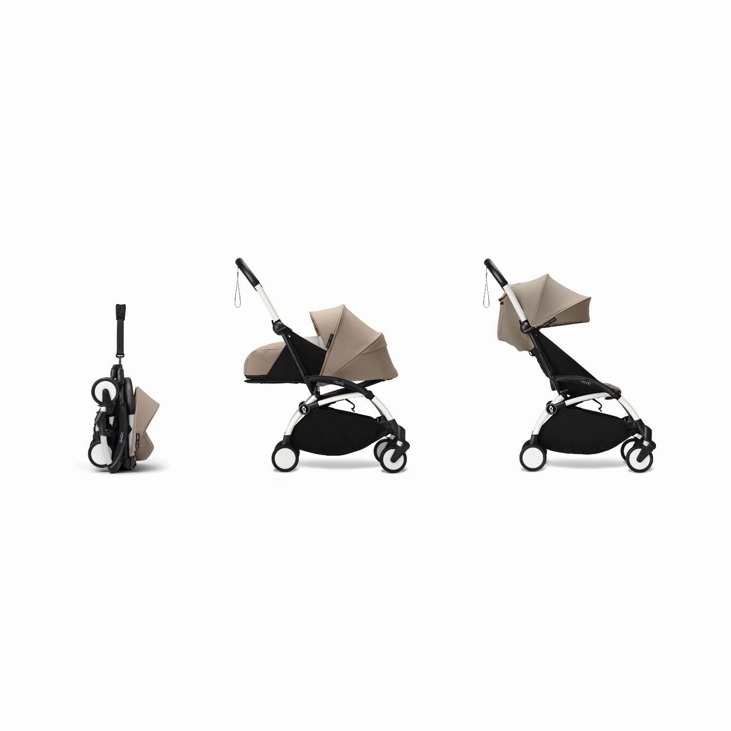 Stokke YOYO 0  6  Complete Baby Stroller Set - White Frame with Taupe 0  Newborn Pack & 6  Color Pack
