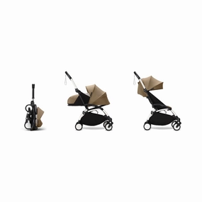 Stokke YOYO 0  6  Complete Baby Stroller Set - White Frame with Toffee 0  Newborn Pack & 6  Color Pack
