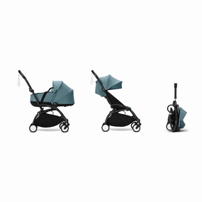 Stokke YOYO Newborn Shell 6  Complete Baby Stroller Set - Black Frame with Aqua Newborn Shell & 6  Color Pack