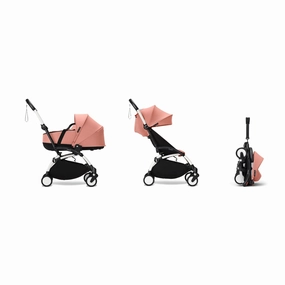 Stokke YOYO Newborn Shell 6  Complete Baby Stroller Set - White Frame with Ginger Newborn Shell & 6  Color Pack (Pre-Order; Est. Delivery in 4-6 Weeks)