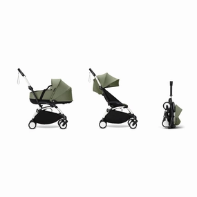 Stokke YOYO Newborn Shell 6  Complete Baby Stroller Set - White Frame with Olive Newborn Shell & 6  Color Pack (Pre-Order; Est. Delivery in 4-6 Weeks)