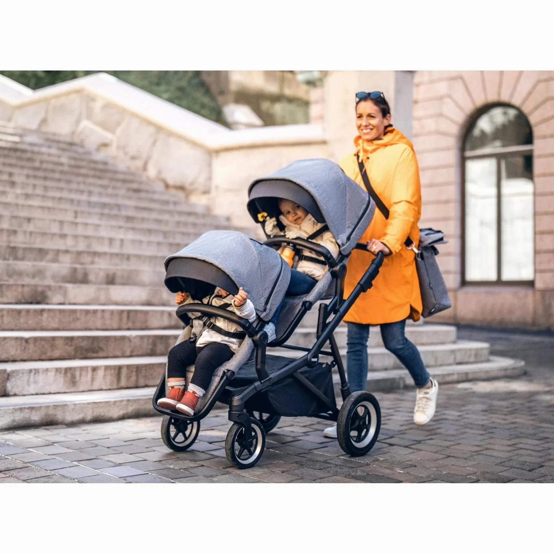 Thule Sleek: Convertible Single-to-Double Urban Stroller   Sibling Seat