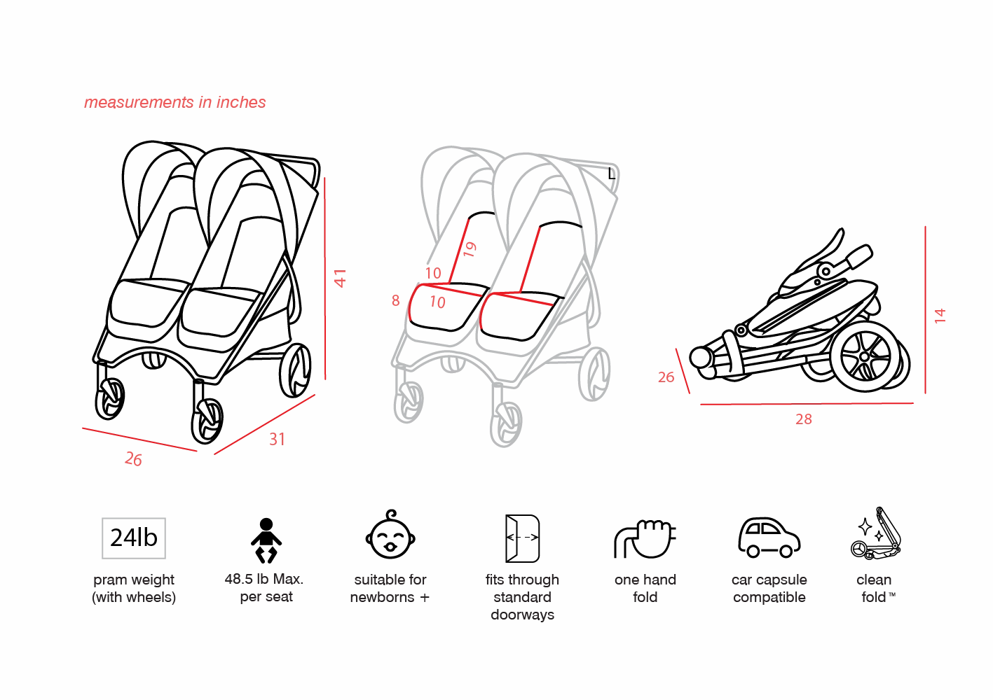 Valco Baby Slim Twin Double Stroller With Bumper Bar