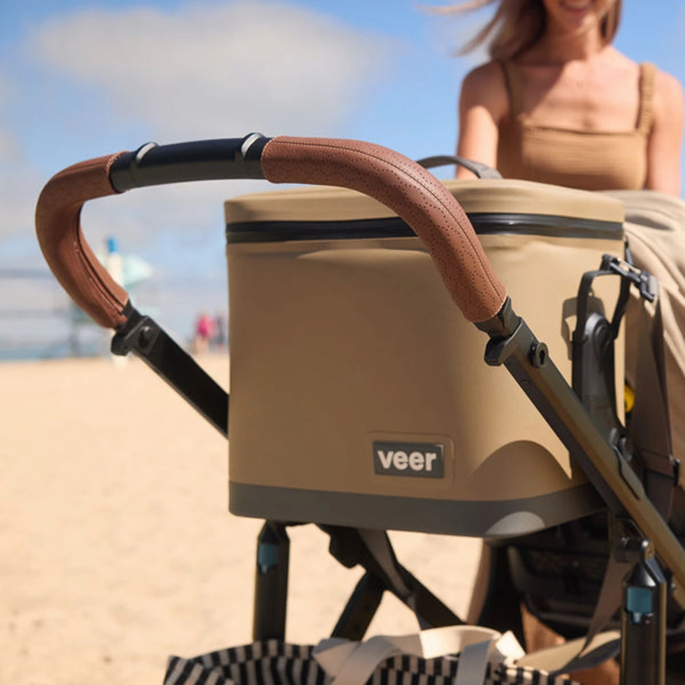 Veer Switch&Roll Leather Kit Luxe Bundle - &Roll Stroller Frame / Switchback Seat Luxe / Genuine Napa Leather Grips for Handle and Armbar - Saddle