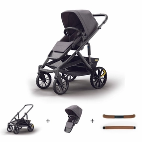 Veer Switch&Roll Leather Kit Luxe Bundle - &Roll Stroller Frame / Switchback Seat Luxe / Genuine Napa Leather Grips for Handle and Armbar - Saddle
