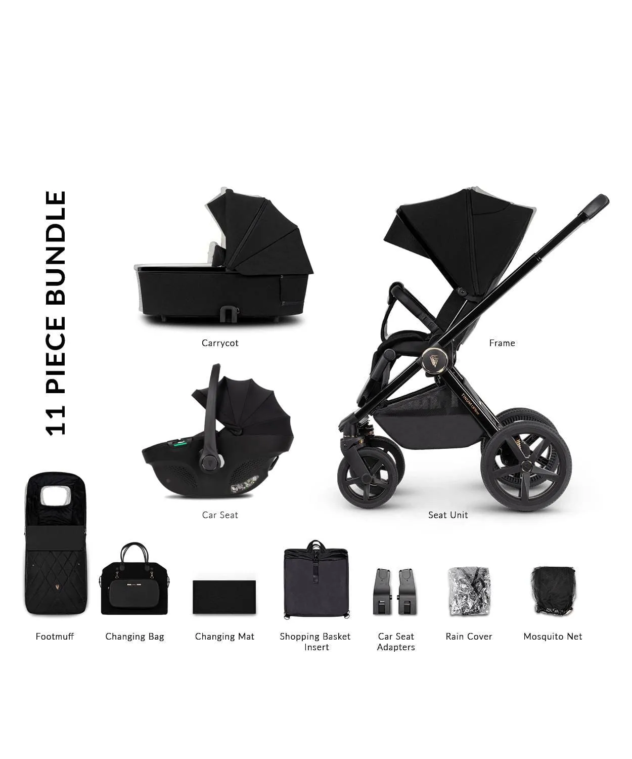 Venicci 3 in 1 Tinum UPLINE Pram - All Black