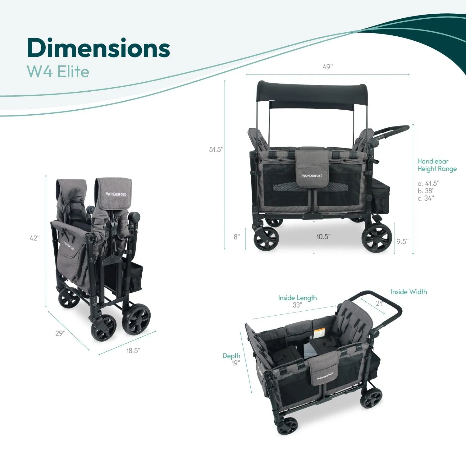 Wonderfold - W4 Elite PRO - Push Quad Stroller Wagon