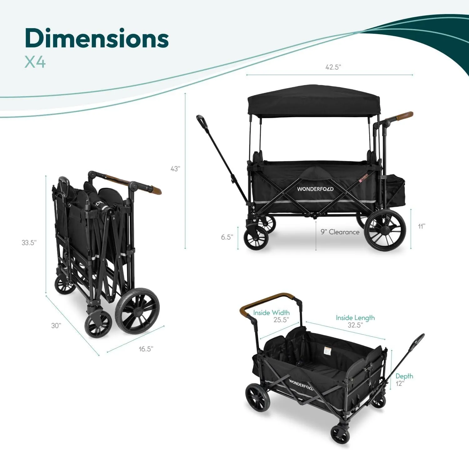 Wonderfold X4 - Push & Pull Quad Stroller Wagon